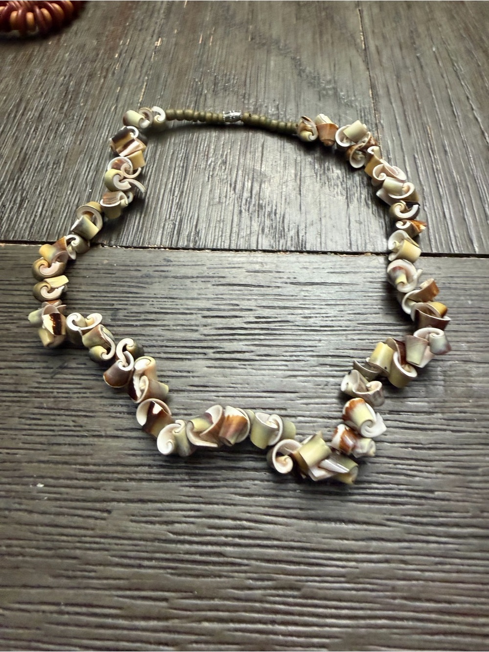 Handcrafted Shell Spiral Necklace in Natural Brown and Cream